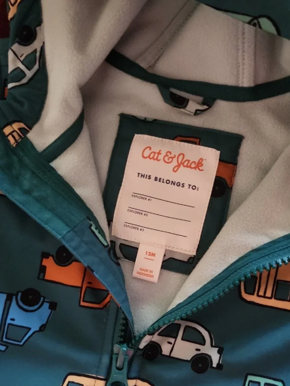 Cat & Jack Teal Hooded Jacket with Orange, Blue and Green Trucks